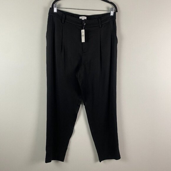Loft Emory Taper Pants Size 12 Tall Black Elastic Waist Ankle Lyocell - Picture 1 of 11